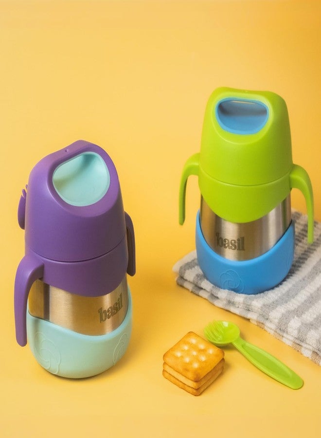 Basil ThermoTot Kids Insulated Food Jar 320ml | 304 Stainless Steel | BPA-Free | Double Wall Vacuum Lunch Box with Handle & Spork | Hot Cold Storage for School Travel Picnics - Blueberry - Image 5